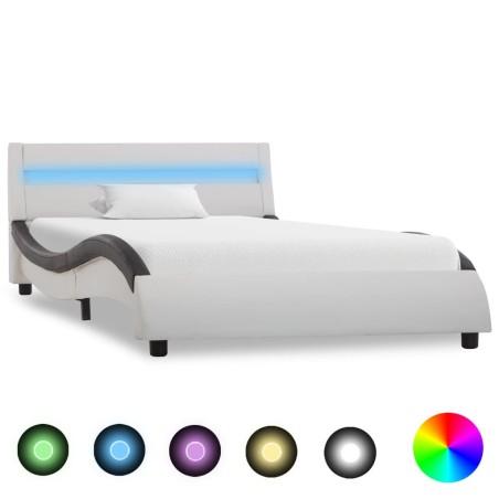 vidaXL Estructura cama con LED cuero sintético blanco negro 90x200 cm   