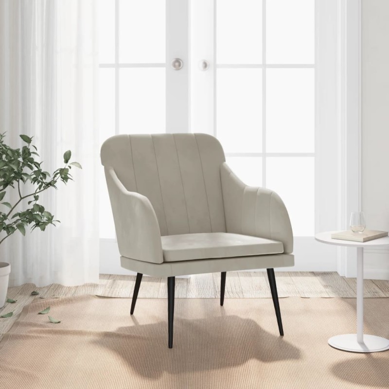 vidaXL Sillón de terciopelo gris claro 63x76x80 cm vidaXL Sillón de terciopelo gris claro 63x76x80 cm