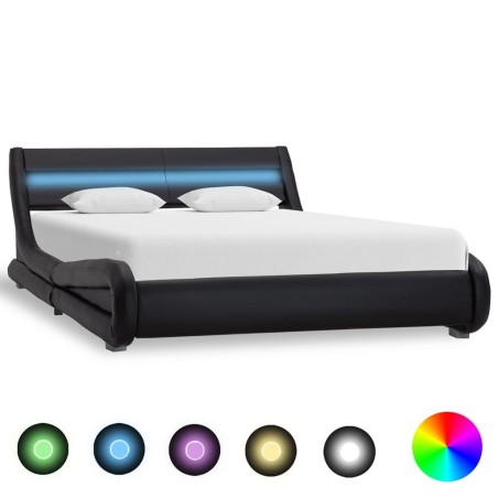 vidaXL Estructura de cama con LED de cuero sintético negro 140x200 cm 