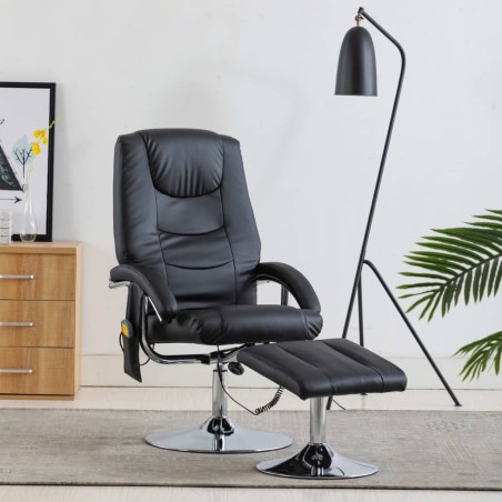 vidaXL Sillón de masaje con reposapiés cuero sintético negro