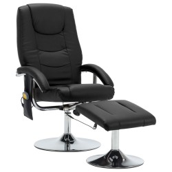vidaXL Sillón de masaje con reposapiés cuero sintético negro