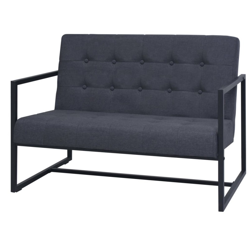 vidaXL Sofá de 2 plazas con reposabrazos acero y tela gris oscuro vidaXL Sofá de 2 plazas con reposabrazos acero y tela gris oscuro