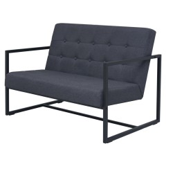 vidaXL Sofá de 2 plazas con reposabrazos acero y tela gris oscuro 
