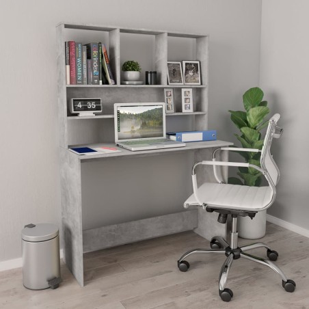 vidaXL Escritorio con estantes contrachapada hormigón 110x45x157cm