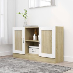 vidaXL Aparador contrachapada blanco y roble Sonoma 120x30,5x70 cm
