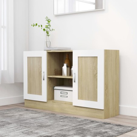 vidaXL Aparador contrachapada blanco y roble Sonoma 120x30,5x70 cm