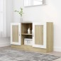 vidaXL Aparador contrachapada blanco y roble Sonoma 120x30,5x70 cm vidaXL Aparador contrachapada blanco y roble Sonoma 120x30,5x70 cm