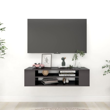 vidaXL Mueble de TV colgante contrachapada gris brillo 100x30x26,5 cm
