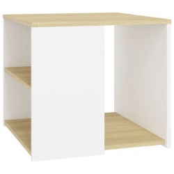vidaXL Mesa auxiliar madera contrachapada blanco y roble 50x50x45 cm