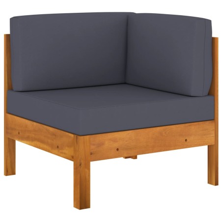 vidaXL Sofá de esquina madera maciza de acacia con cojines gris oscuro