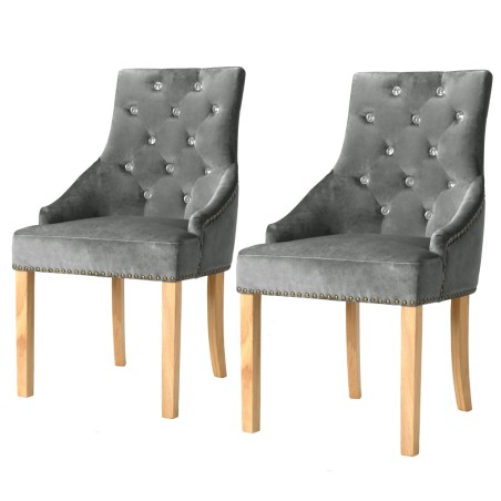 vidaXL Sillas de comedor 2 unidades roble macizo y terciopelo plata 
