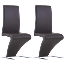 vidaXL Sillas de comedor forma de zigzag 2 uds cuero sintético marrón