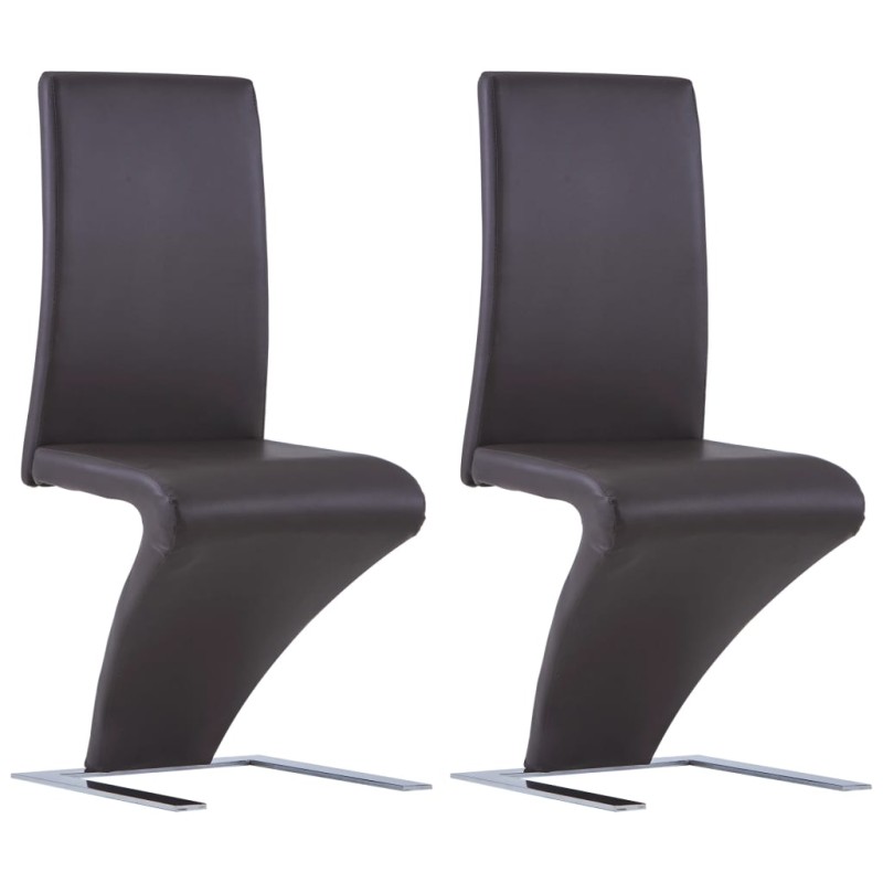 vidaXL Sillas de comedor forma de zigzag 2 uds cuero sintético marrón