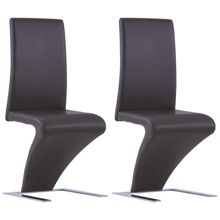 vidaXL Sillas de comedor forma de zigzag 2 uds cuero sintético marrón