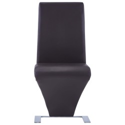 vidaXL Sillas de comedor forma de zigzag 2 uds cuero sintético marrón