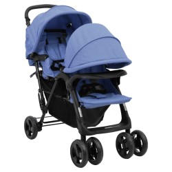 vidaXL Carrito para gemelos tandem de acero azul marino