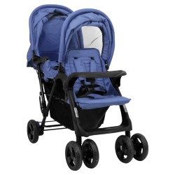 vidaXL Carrito para gemelos tandem de acero azul marino