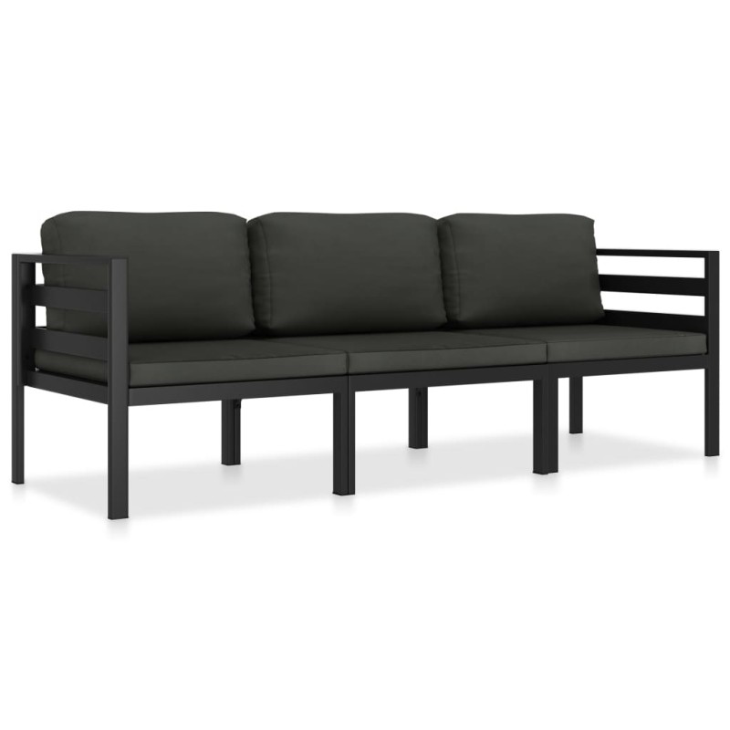 vidaXL Set muebles de jardín 3 pzas y cojines aluminio gris antracita vidaXL Set muebles de jardín 3 pzas y cojines aluminio gris antracita