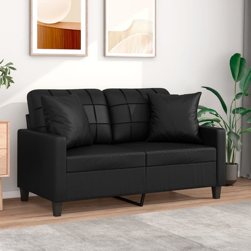 vidaXL Sofá de 2 plazas con cojines cuero sintético negro 120 cm vidaXL Sofá de 2 plazas con cojines cuero sintético negro 120 cm