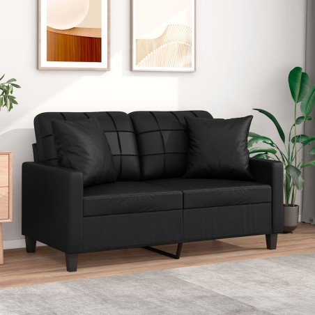 vidaXL Sofá de 2 plazas con cojines cuero sintético negro 120 cm
