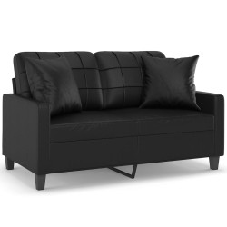 vidaXL Sofá de 2 plazas con cojines cuero sintético negro 120 cm