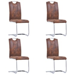 vidaXL Sillas comedor voladizas 4 uds piel de ante artificial marrón