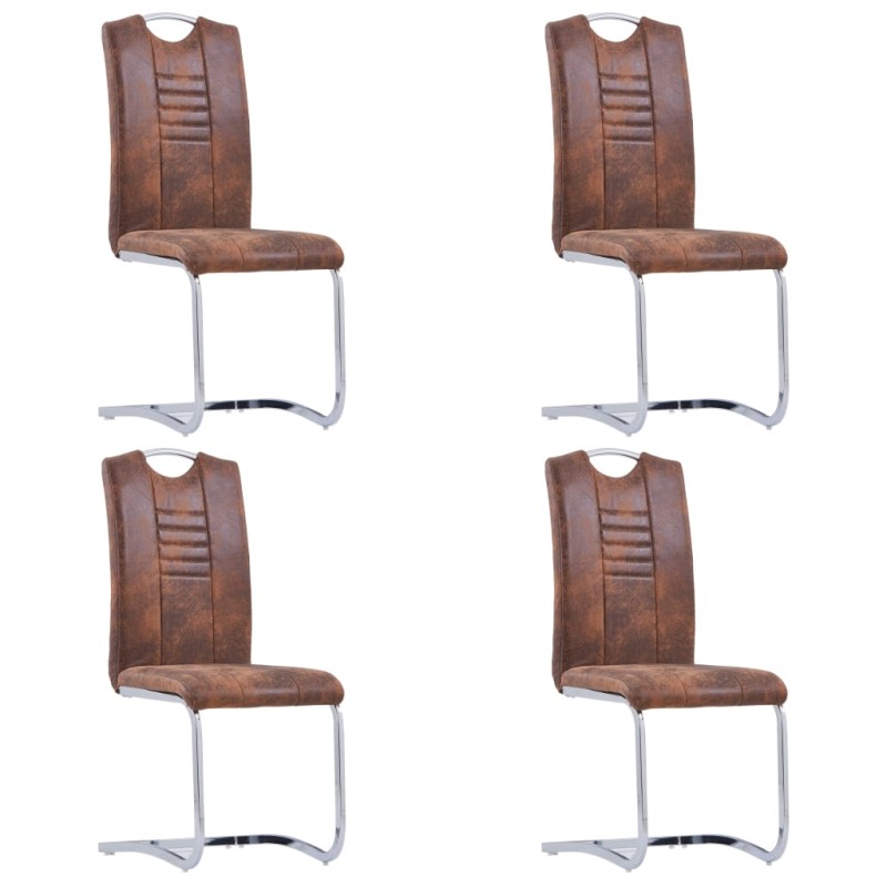vidaXL Sillas comedor voladizas 4 uds piel de ante artificial marrón vidaXL Sillas comedor voladizas 4 uds piel de ante artificial marrón