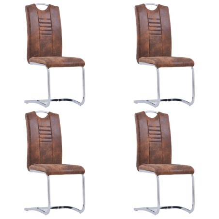 vidaXL Sillas comedor voladizas 4 uds piel de ante artificial marrón