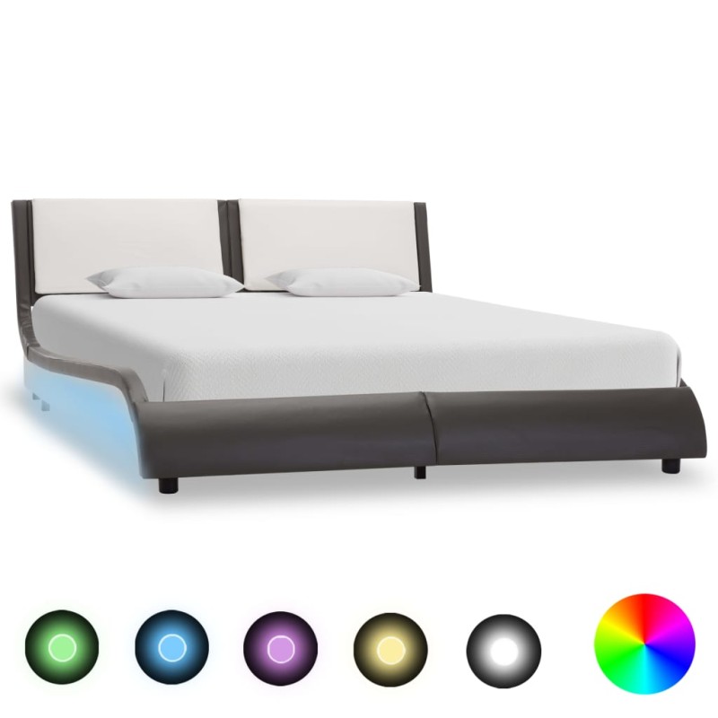 vidaXL Estructura de cama con LED cuero PE gris y blanco 120x200 cm vidaXL Estructura de cama con LED cuero PE gris y blanco 120x200 cm