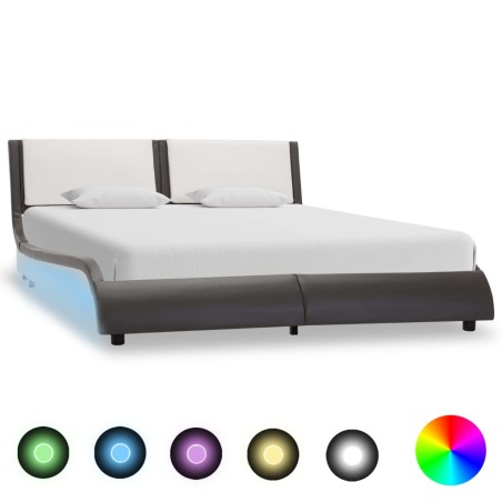 vidaXL Estructura de cama con LED cuero PE gris y blanco 120x200 cm