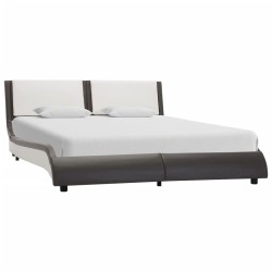 vidaXL Estructura de cama con LED cuero PE gris y blanco 120x200 cm