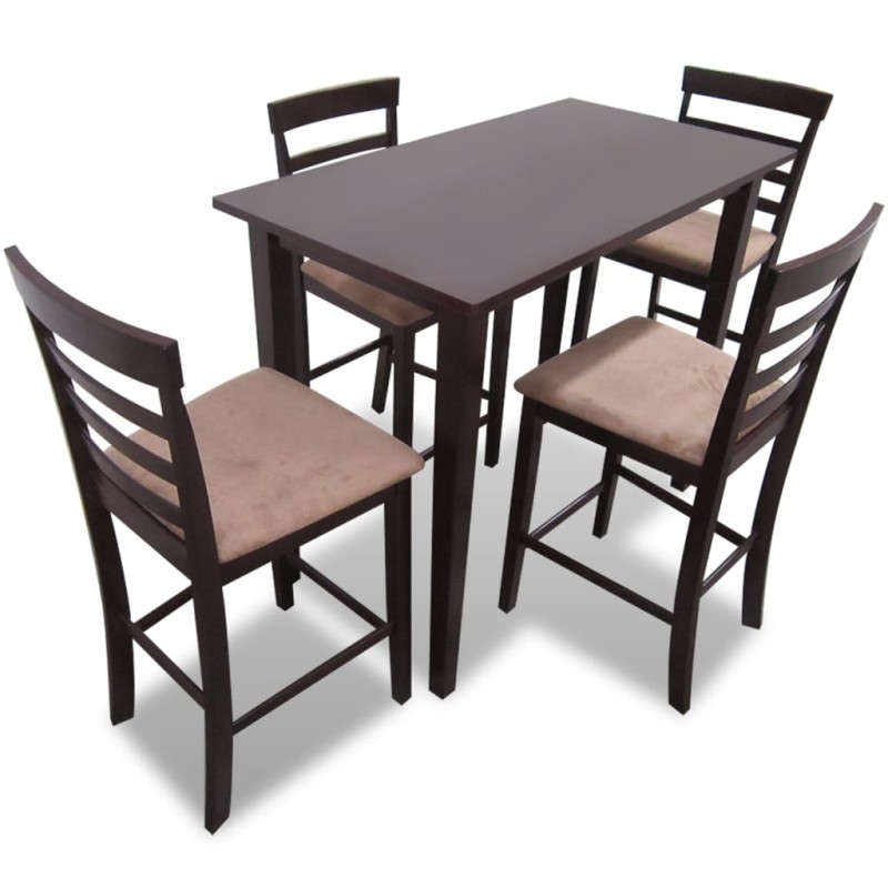 Mesa de bar y 4 taburetes de barra madera marrón Mesa de bar y 4 taburetes de barra madera marrón