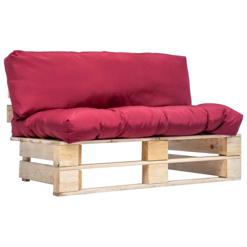 vidaXL Sofá de jardín de palets con cojines rojos madera de pino vidaXL Sofá de jardín de palets con cojines rojos madera de pino