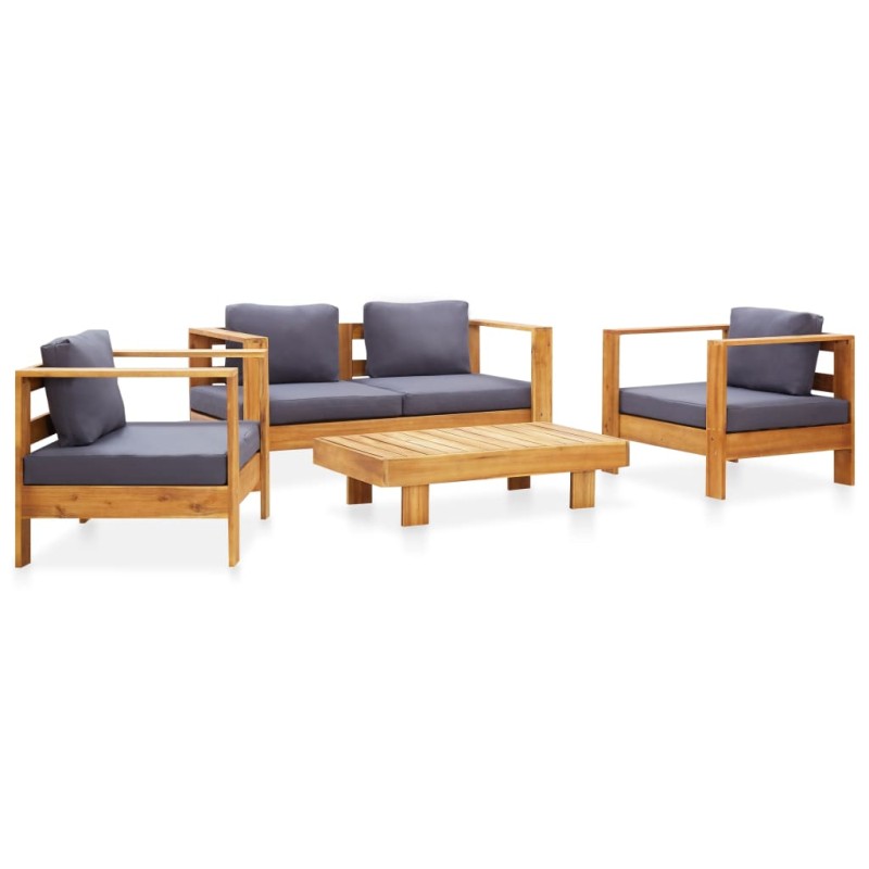 vidaXL Muebles de jardín 4 pzas con cojines madera maciza acacia gris vidaXL Muebles de jardín 4 pzas con cojines madera maciza acacia gris