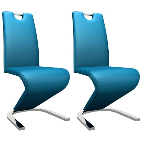 vidaXL Sillas de comedor forma de zigzag 2 uds cuero sintético azul