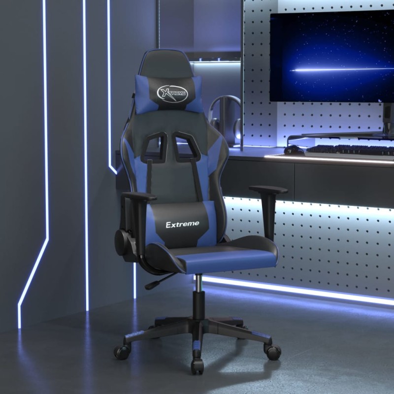vidaXL Silla gaming de masaje cuero sintético negro y azul vidaXL Silla gaming de masaje cuero sintético negro y azul