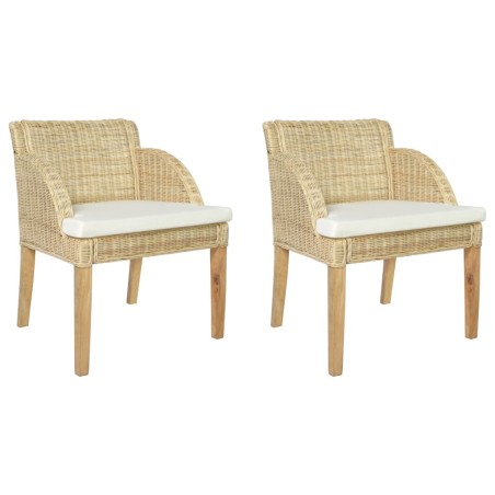 vidaXL Sillas de comedor con cojines 2 unidades ratán natural