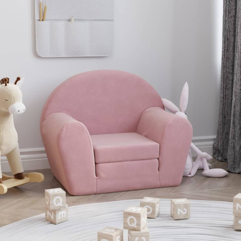 vidaXL Sofá cama para niños felpa suave rosa vidaXL Sofá cama para niños felpa suave rosa