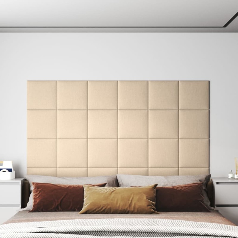 vidaXL Paneles de pared 12 uds tela color crema 30x30 cm 1,08 m² vidaXL Paneles de pared 12 uds tela color crema 30x30 cm 1,08 m²