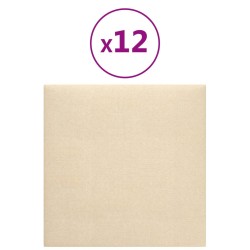 vidaXL Paneles de pared 12 uds tela color crema 30x30 cm 1,08 m²