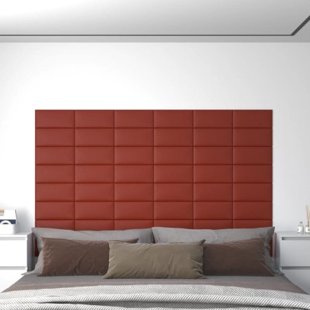 vidaXL Paneles de pared 12 uds cuero PE rojo tinto 30x15 cm 0,54 m²