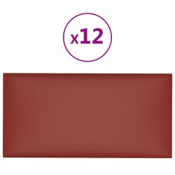 vidaXL Paneles de pared 12 uds cuero PE rojo tinto 30x15 cm 0,54 m²