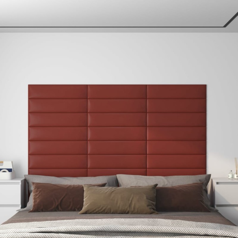 vidaXL Paneles pared 12 uds cuero sintético rojo tinto 60x15 cm 1,08m² vidaXL Paneles pared 12 uds cuero sintético rojo tinto 60x15 cm 1,08m²