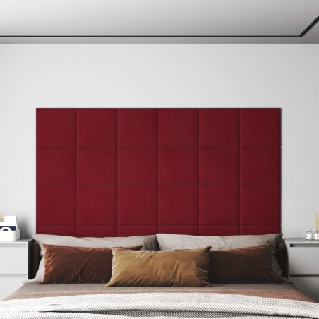 vidaXL Paneles de pared 12 uds terciopelo rojo tinto 30x30 cm 1,08 m²