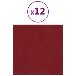 vidaXL Paneles de pared 12 uds terciopelo rojo tinto 30x30 cm 1,08 m²