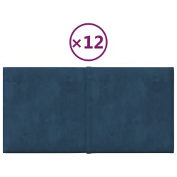 vidaXL Paneles de pared 12 uds terciopelo azul 30x15 cm 0,54 m²