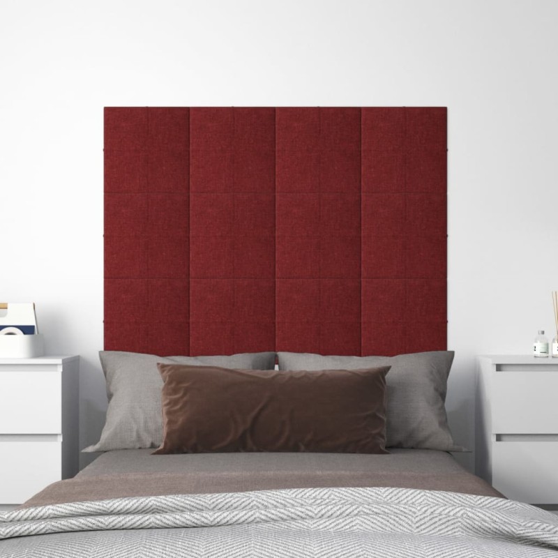 vidaXL Paneles de pared 12 uds tela rojo tinto 30x30 cm 1,08 m²