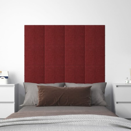 vidaXL Paneles de pared 12 uds tela rojo tinto 30x30 cm 1,08 m²