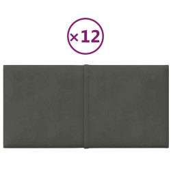 vidaXL Paneles de pared 12 uds terciopelo gris oscuro 30x15 cm 0,54 m²