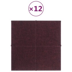 vidaXL Paneles de pared 12 uds tela morado 30x30 cm 1,08 m²